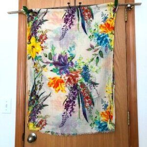 3/$15 Floral Oblong Scarf Cream Striped Background Vibrant Blooms Excellent
